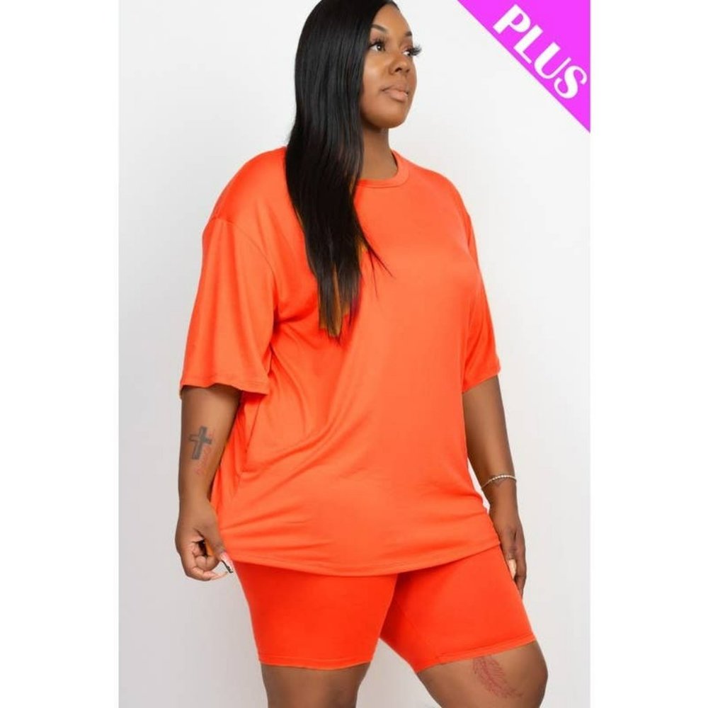 Plus Size Loose Fit Top And Bike Shorts Set
